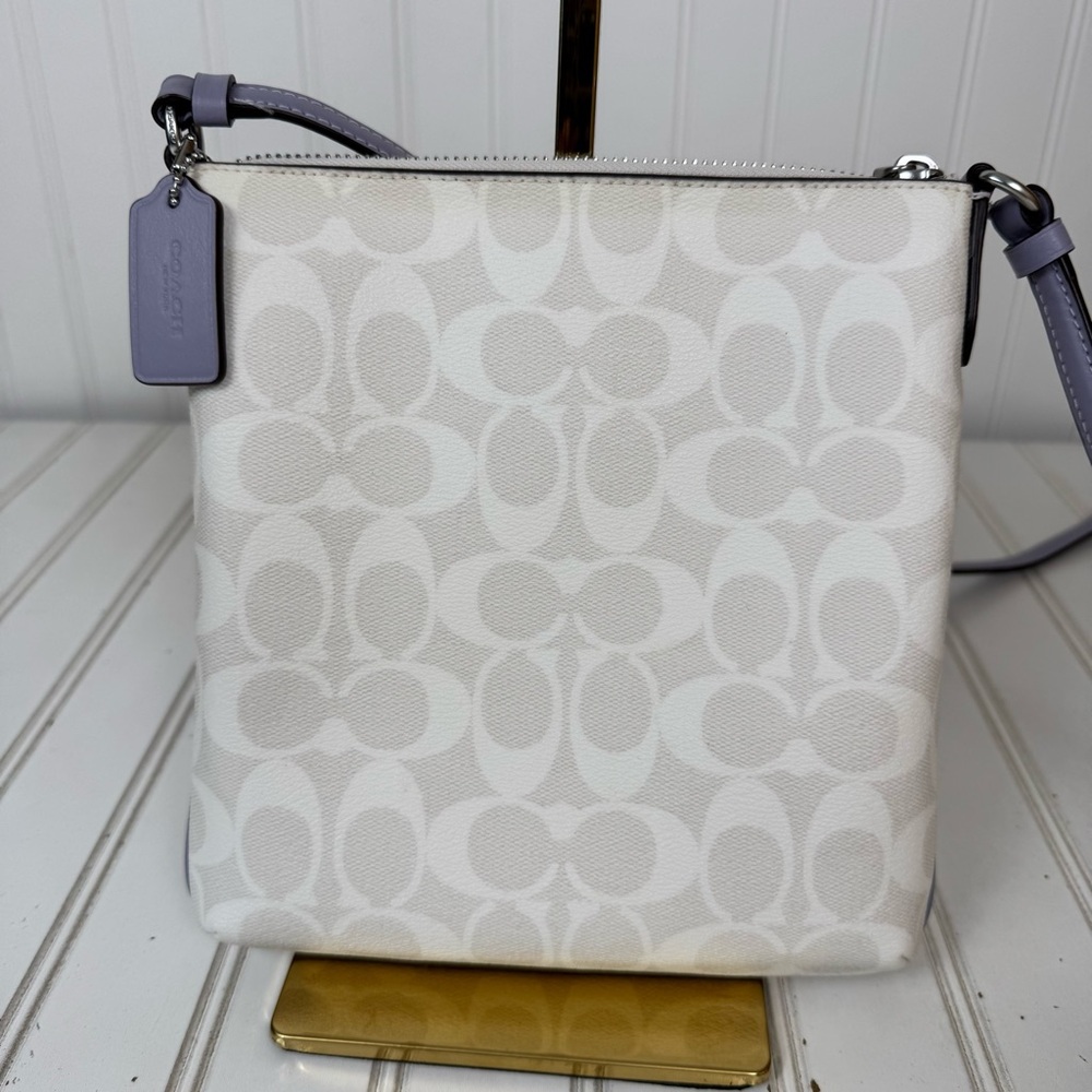 Coach CF340 Crossbody Bag Signature Mini rowan File‎ Mist Purple Silver Hardware - Picture 2 of 15